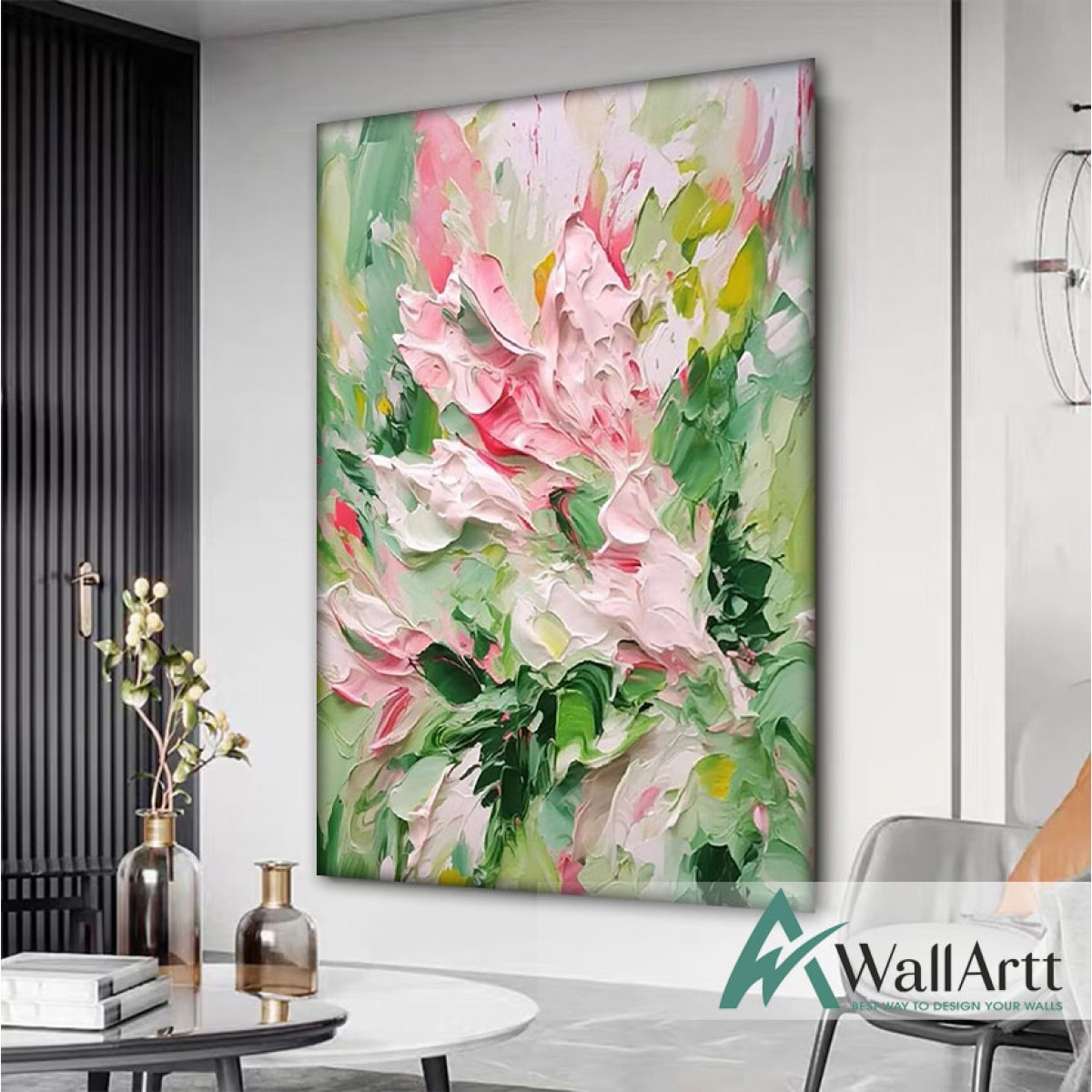 Cream White Flower with Gold 3d Heavy Textured Partial Oil Painting